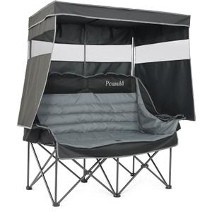 Double Camping Chair with Canopy Heavy Duty 2 Person Folding Loveseat Beach Chair with Shade High Back Oversized Outdoor Camping Couch with Cup Holders & Wine Racks for Lawn, Fishing, Sports, 23 inches x 39 inches x 61 inches