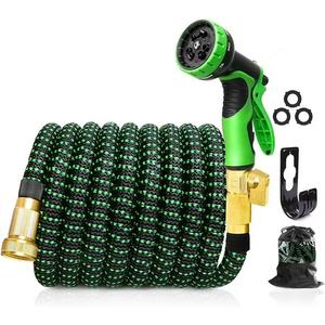 Flexi Hose with 8 Function Nozzle, 75FT  Lightweight Expandable Garden Hose, NoKink Flexibility, 3/4 Inch Solid Brass Fittings and Double Latex Core  Green