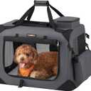 Feandrea 24 Inches Collapsible Soft Dog Crate, Portable Travel Dog Crate for Indoor and Outdoor Use, Dog Carrier Kennel with Safety Zippers, for Living Room, Car, Travelling, Camping, Gray UPDC60GY