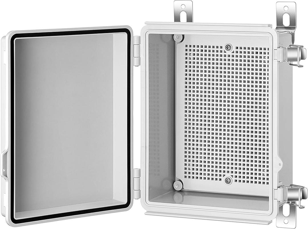 Gratury Junction Box, IP67 Waterproof Plastic Enclosure for Electrical Project, Hinged Grey Cover, Includes Mounting Plate and Wall Bracket 220170110mm (8.6"6.7"4.3")