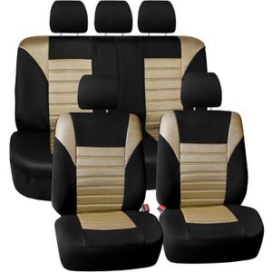 FH Group Car Seat Covers 3D Air Mesh - Universal Fit, Low Back Seat Cover, Airbag Compatible, Split Bench Rear Seat, Washable Seat Cover for SUV and Sedan, Full Set Beige