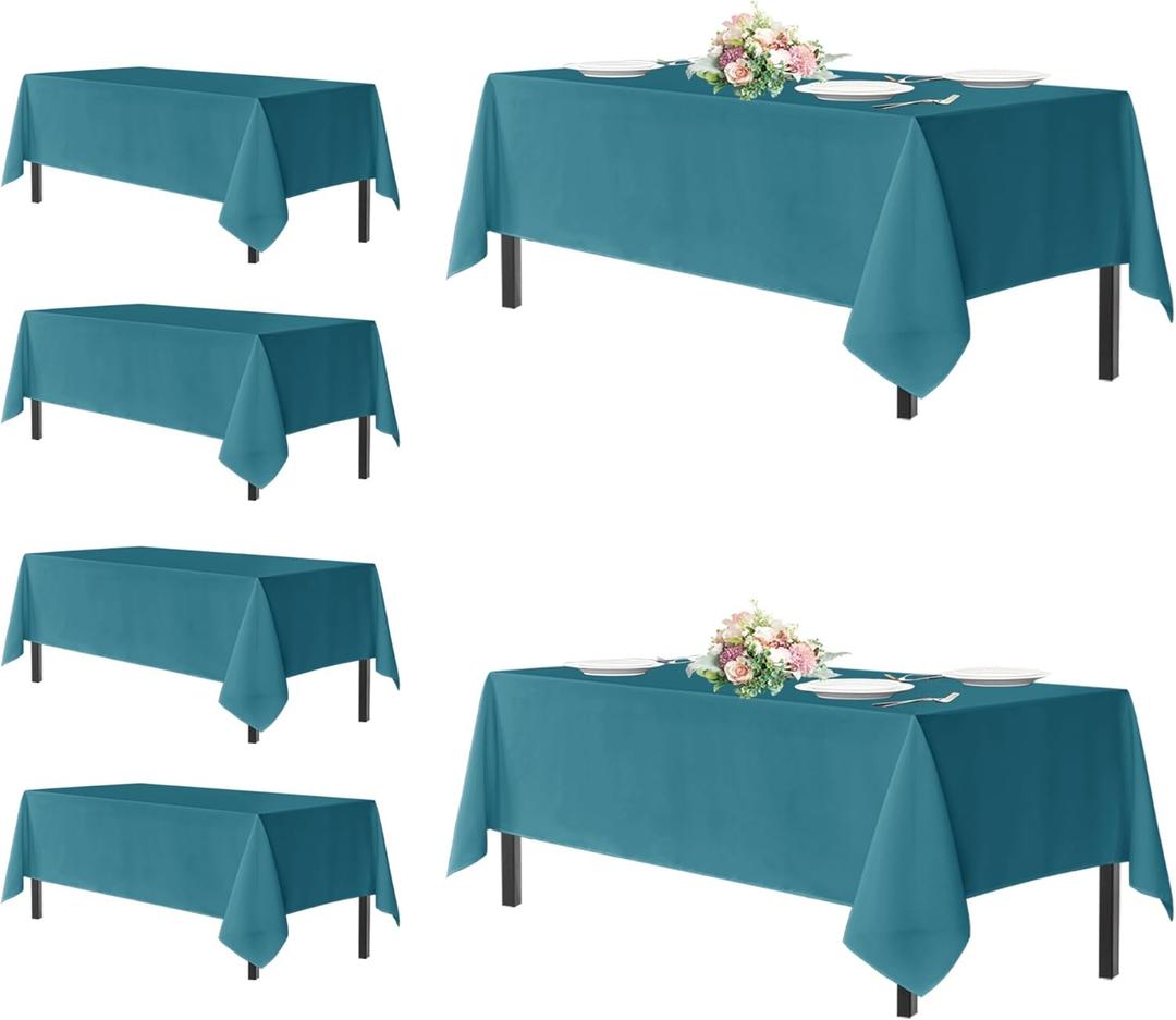 sancua Rectangle Tablecloths for 6 Foot Tables, 6 Pack - Washable Polyester Fabric Table Cloth for Wedding Party, Birthday, Banquet Reception, 54x108 Inch, Teal