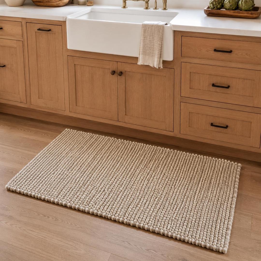 Scandilivin Homes 100% Wool Hand Woven Knit Popcorn Rug (6'x9' - Beige)