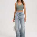 ODODOS Seamless Halter Crop Tops for Women Ribbed Soft V Neck Open Back Cropped Tank Top, 1-Pack, Green Milieu, Medium-Large 