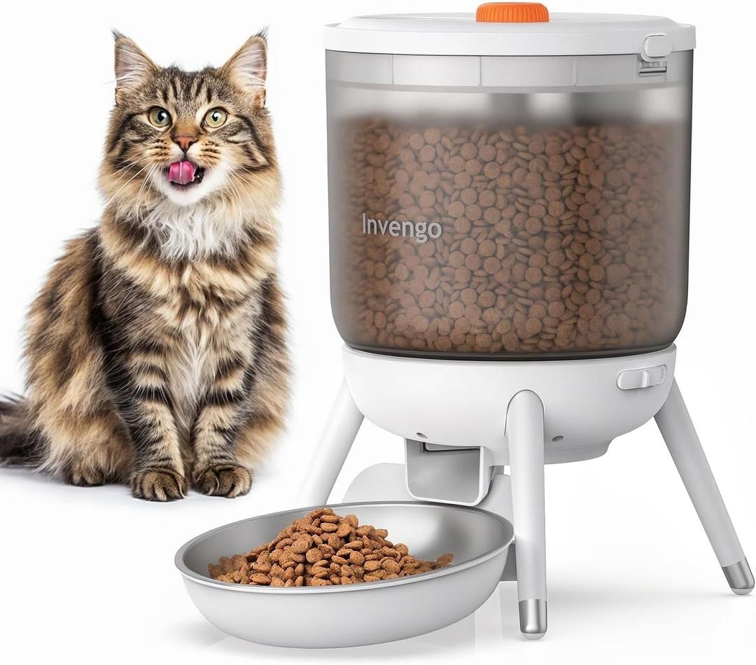 Invengo Automatic Cat Feeder, 3L Timed Pet Feeder for Cats & Small Dogs, Dual Power USB & Battery, Clear Hopper, Easy-Clean, Dry Food & Kibble, Up to 6 Meals Daily
