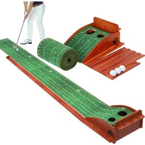 Putting Green Indoor Outdoor Golf Putting Mat with Automatic Ball Return, 9.84FT Golf Practice Mat with 3 Golf Ball, Putter Ball Golf Game Gifts for Home, Office, or Backyard