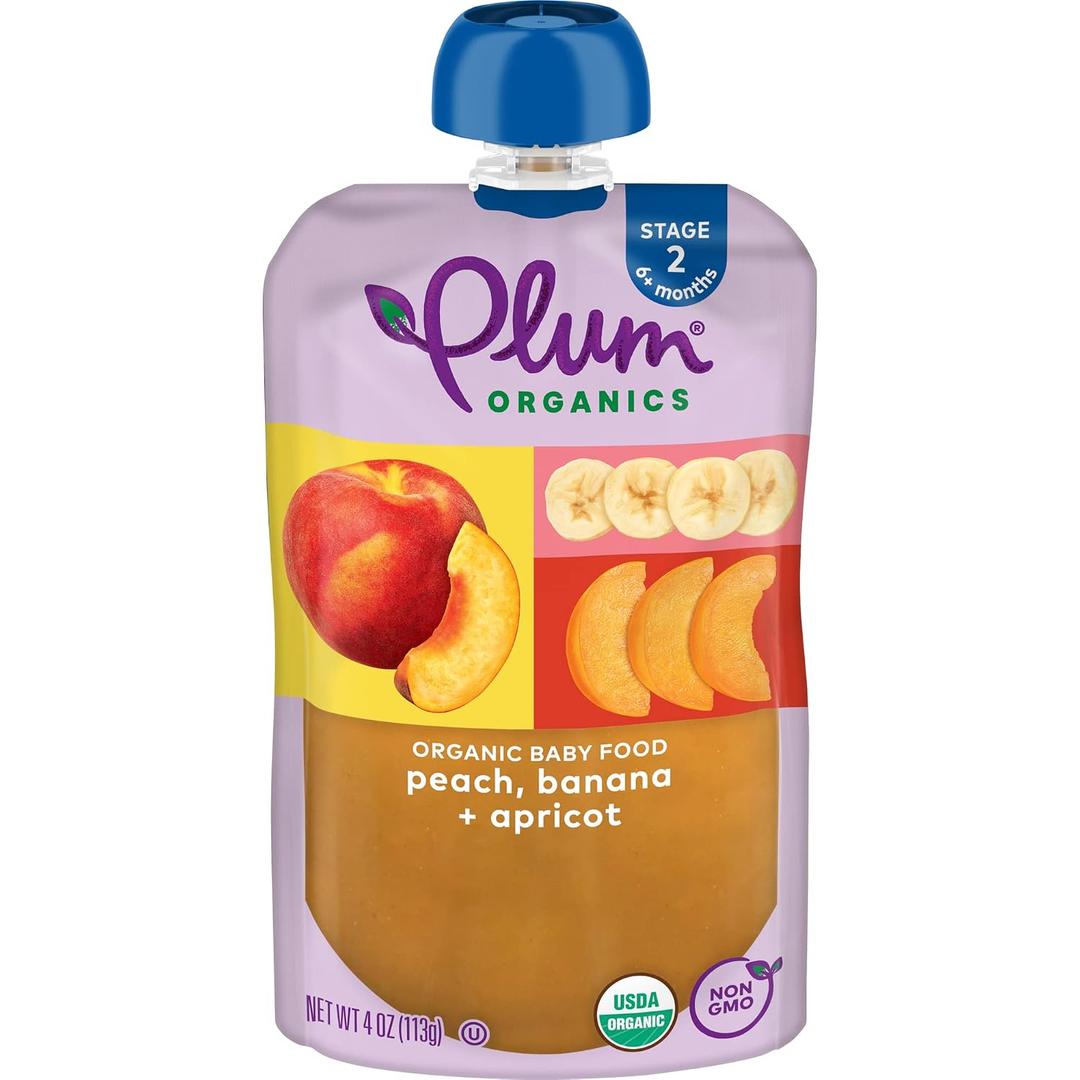 Plum Organics Stage 2, Organic Baby Food, Peach, Banana and Apricot, 4.0 Oz, New Look, (EXP 09/19/26)