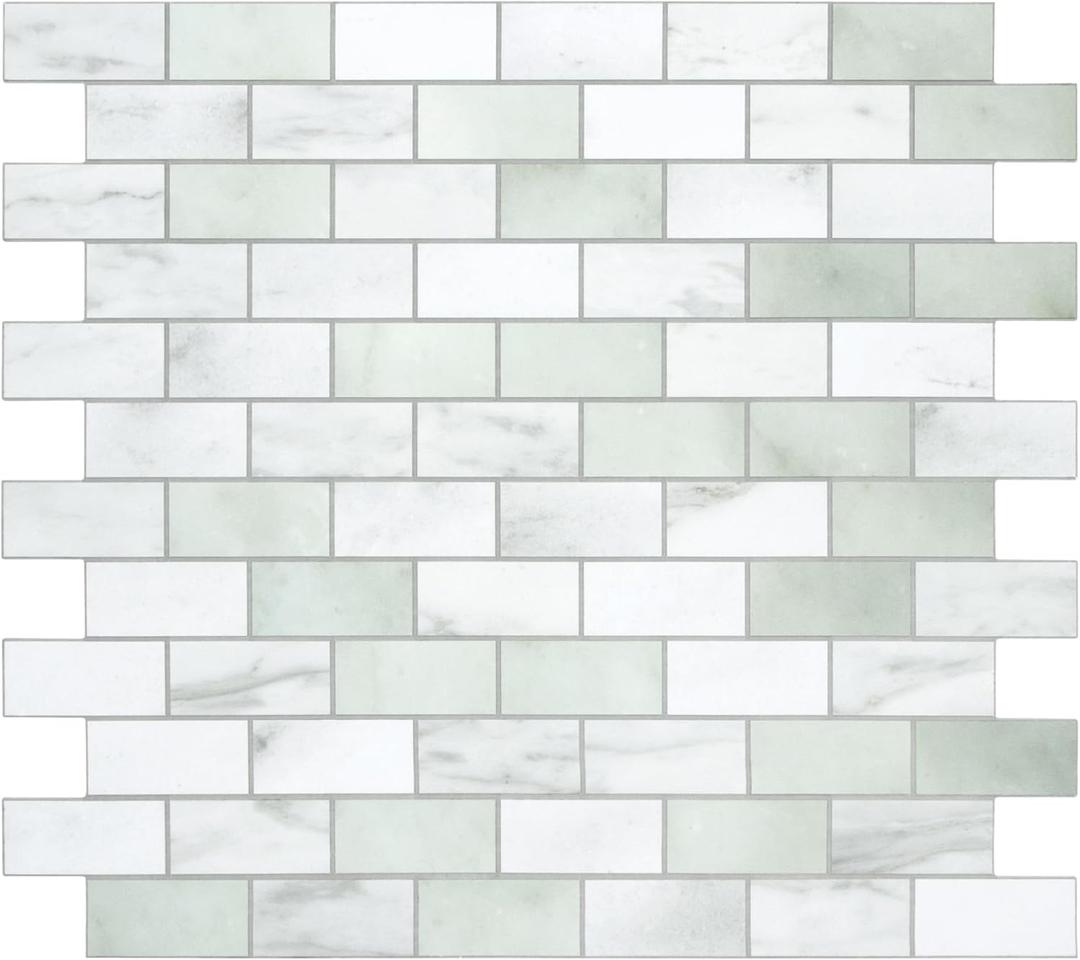 10-Sheet Subway Peel and Stick Backsplash Tile, 11.3" x 10.8" Emerald Green Stone Composite Marble Looks Self Adhesive Waterproof Wall Tile, Stick on Tiles for Kitchen Bathroom Shower Fireplace