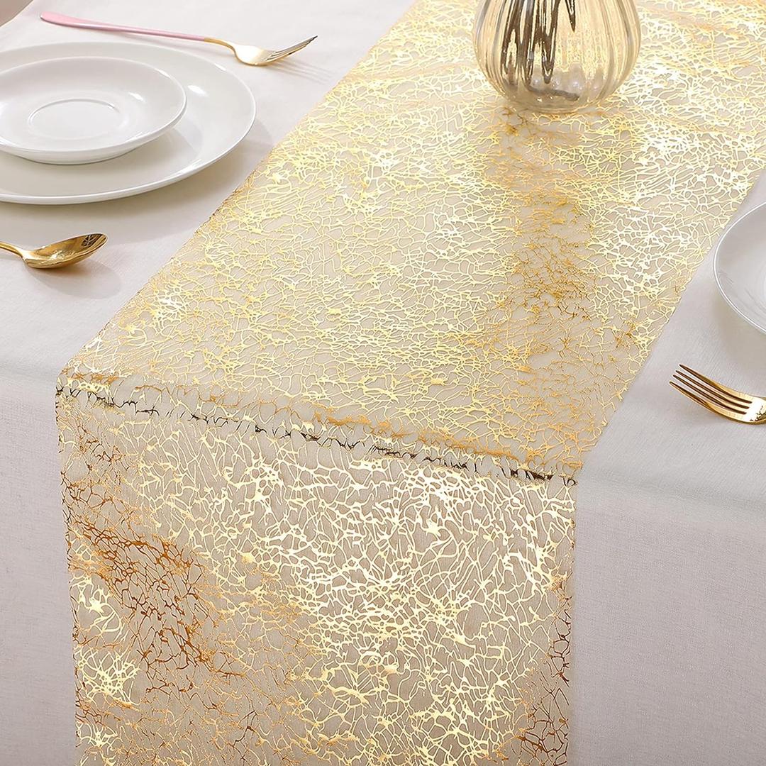 Tatuo 3 Pieces Gold Table Runner Metallic Glitter Metallic Table Runner Roll Rectangle Polyester Wedding Decor for Centerpieces Birthday Wedding Home Decor(12 x 108 Inch)