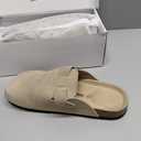 Xiakolaka Women's Suede Clogs Adjustable Buckle Slip on Footbed Home Clog Slippers (9, Beige)