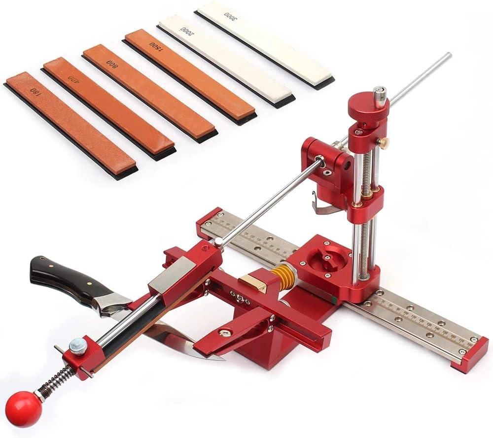 Professional Knife Sharpener with 6 Whetstones,360 Flipping Angle Adjustable Design,Fixed-Angle High Precision Grinder Sharpening with Dual Clamps,072R (Red)
