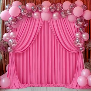 8 x 10ft Hot Pink Backdrop Curtains for Valentine's Day Party Photo Background Curtains Wrinkle Free Drapes for Backdrop Long Curtain for Wedding Bridal Shower Birthday Baby Shower, 2 Panels