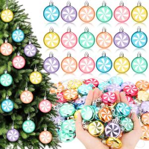 Soulchen 48 Pcs Pastel Christmas Candy Hanging Ornaments 1.5 Inch Mini Colorful Peppermint Christmas Tree Decorations Pastel Xmas Hanging Tree Pendants for Xmas Party Favor Home Decorations