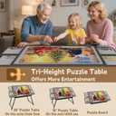 Puzzle Table 1500 Pieces, 3-in-1 Foldable Jigsaw Puzzle Table with Cover 18 & 28 Height, 5 Angle Tilt, Metal Frame, Portable Puzzle Tables Drawers and Legs for All Ages
