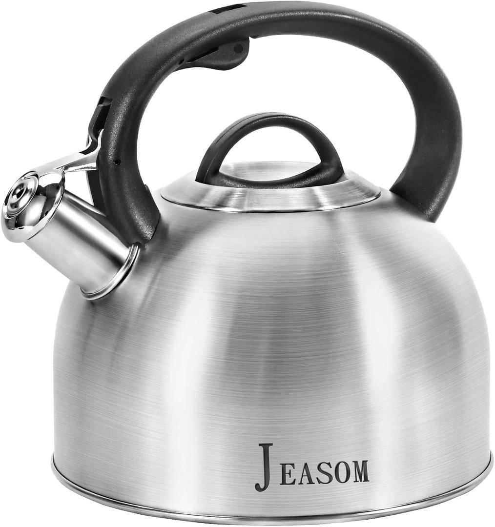Tea Kettle Stovetop - Food Grade Stainless Steel Whistling Tea Pot with Ergonomic Handle, Unique Button Control Kettle Outlet, Can Be Used in the Kitchen or Camping, 3.1 Q/3L (Silver)