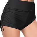 Buauty Women's Swim Shorts High Waisted Bathing Suit Bottoms Adjustable Side Tie Swimsuit Boy Short Pants Swimwear UPF50+ (Medium, Black)