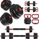 Adjustable Dumbbells Free Weight Set with Connector, 4 in1 Dumbbells Set Used as Barbell/Kettlebells/Push up Stand, Fitness Workout Equipment for Home Gym for Youth,Women/Men Black 20LBS (10LBS*2) + Kettlebell Handle (1.76LBS*2)