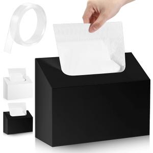 Marsui Hand Towel Box Cover Compatible with Kleenex Disposable Paper Hand Towel Holder Tissue Box with Transparent Double-Sided Tape Paper Towel Dispenser for Tabletop, Bathroom, Car(Black,Acrylic)