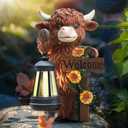 Solar Highland Cow Garden Decoration - Outdoor Waterproof Resin Statues with LED Lantern Lights, Solar Patio Figurines for Yard & Lawn (1-Pack, Auto On/Off), Decor for Inside&Outdoor