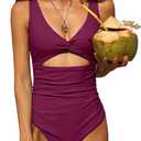 Charmo Womens One Piece Swimsuit Ruched Tummy Control High Cut Backless V Neck Bathing Suits Swimwear X-Small