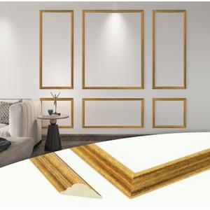 Art3d Pre-Cut Wall Molding Set of 6 pcs, Ready-to-Assemble Wainscoting Panels for Interior Wall Dcor Living Room Bedroom Accent Wall - Installed with Glue, 3 Top 3 Bottom, Antique Gold