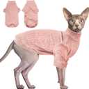 Idepet Sphynx Hairless Cats Sweater Shirt Kitten Soft Puppy Clothes Pullover Cute Cat Pajamas Jumpsuit Cotton Apparel Pet Winter Turtleneck for Cats and Teacup Chihuahua Small Dogs (Pink,M)