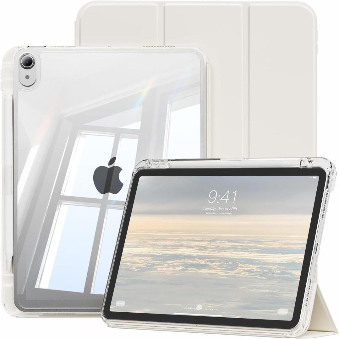 Case for iPad (A16) 11 inch (2025)& iPad 10th Generation(2022)-2 in 1 Removable Cover with Pencil Holder,Hard PC Transparent Back,Supports Touch ID & Auto Sleep/Wake (White Cream)