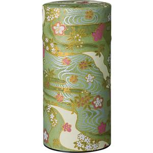 Japanese Tea Canister Tin Shikisai(Four Seasons Color) Green/Double Lid/Japanese Washi Paper Pasted /200g Tea Capacity/Loose Leaf Tea Storage/Storage Container with Lid