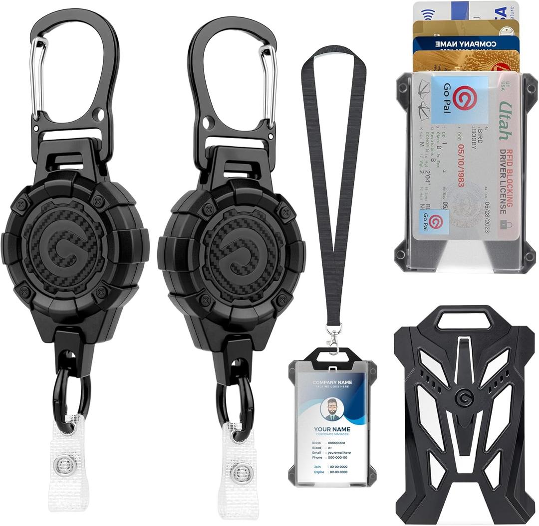 Go Pal Retractable Badge Reel Set: 2 Pack Heavy Duty ID Badge Holder with 39" Steel Cord, Tactical Work ID Card Holder and Lanyard for Nurses, Security, Office, Construction, Teachers