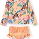 Disney Mickey and Friends Girl Two Piece Long Sleeve Swimsuit Rashguard Bathing Suit (2T, Disney Princess-orange)