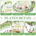 Funnymoom 452 Pcs Wild One Birthday Party Decorations for 50, Safari Jungle Wild One Paper Plates Napkins Cups Tablecloth Cutlery Straws for Boys Kids Woodland Themed First Birthday Party Supplies