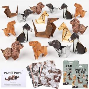 Maitys DIY Paper Dogs Origami Kit 100 Sheets 3D Origami Paper for Folding Cute Dog Figures with Instruction Fun Craft Activity for Desk Decoration and Gift for Pet Lovers1(2 Pcs, Dog)