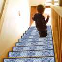 Chenille Edging Stair Treads Non-Slip Rug for Indoor Wooden StepsReusable Stair Rugs Suitable for Elders,Kids & Pets,Machine Washable8 x 30" (15-Pack),Boho-03
