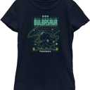 Fifth Sun Pokemon Bulbasaur Grid Girls Short Sleeve Tee Shirt (Small, Navy Blue)