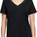 GYS Womens Pajama Sets, Short Sleeve Soft Sleepwear Tops and Shorts Pjs, Bamboo Viscose Loungewear (Small, V-neck Black)