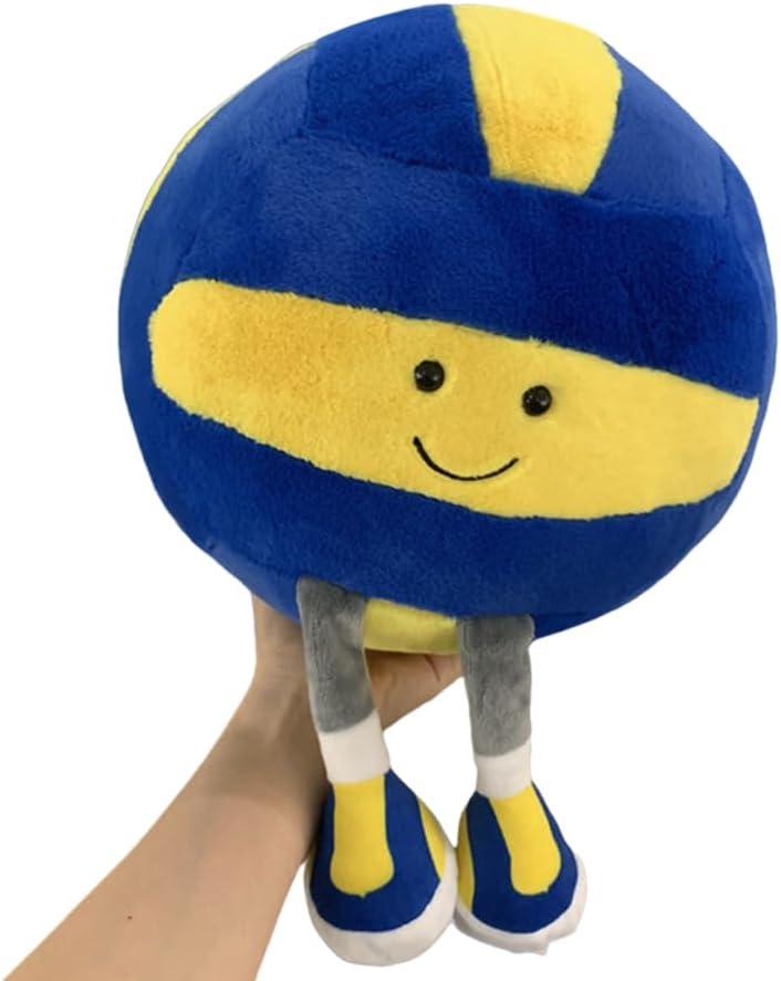 XIGUI 13 inch Soft Sports Pillow - Funny Volleyball Stuffed Plush Gifts for Boys and Girls, Cute Volleyball Room Decor (Blue-yellow)