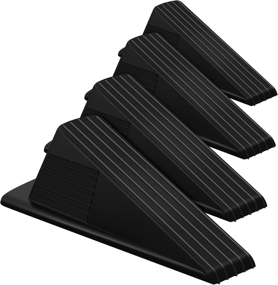 Frienda 4 Pcs Jumbo Door Stoppers Heavy Duty Door Stopper Tall up to 2inch Tall Wedge TPR Large Wedge Stackable Big Rubber Doorstop for Hotel Carpet Hardwood Concrete and Tile (Black)