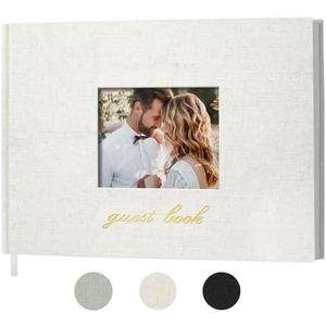 SUNEE Wedding Guest Book - Polaroid Guest Book Weddings Reception, Linen Cover 7" x 9" Guest Book for Baby Shower, Birthdays and Special Events, 100 Blank Pages for Wedding Sign in and Photos, Beige