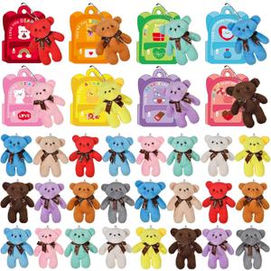 Valentines Gift Cards for Kids, 24 Packs Valentines Plush Bears Toy Stuffed Animal Plush Toys for Kids Girls Boys Valentines Classroom School Exchange Prize Party Favors Gifts