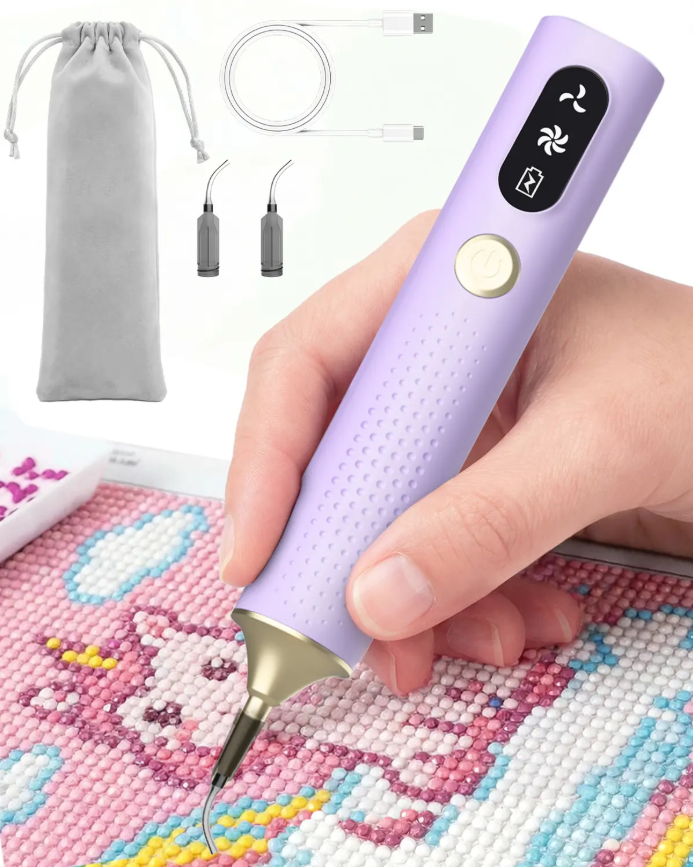 Electric Diamond Painting Pen, Angled Tip for All Gems, Quiet & No-Wax & No-Tip-Changing Vacuum Pen, Cordless&Rechargeable, Lightweight Ergonomic Design, Perfect Diamond Art Accessories