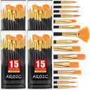 AROIC Acrylic Paint Brush Set,3 pack/45pcs Nylon Hair Oil Watercolor Rock Face Painting Artist Paint Brushes, 15 Sizes Painting Brush Set for All Purposes Kids Adult Arts Paint Brush Supplies.