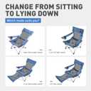 Reclining Folding Camping Chair with Removabel Footrest, Adjustable Folde Camping Chair with Foot Rest, Camp Lounge Outdoor Beach Chair, Mesh Reclining Design, with Pillow Cup Holder, Blue Mesh, Standard