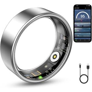 Smart Ring Health Tracker, Smart Ring for Women & Men, Health Ring with Heart Rate, Blood Oxygen, and Sleep Monitoring, Waterproof Fitness Ring with Long Battery Life (Silver, 7)