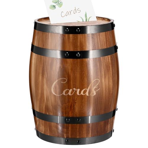 Menkxi Wedding Oak Whiskey Barrel Card Box with Slot Gift Card Box Holder Wine Barrel Card Holder Table Decorations for Reception Wedding Ceremony Money Envelopes Gift Cards (Light Brown)