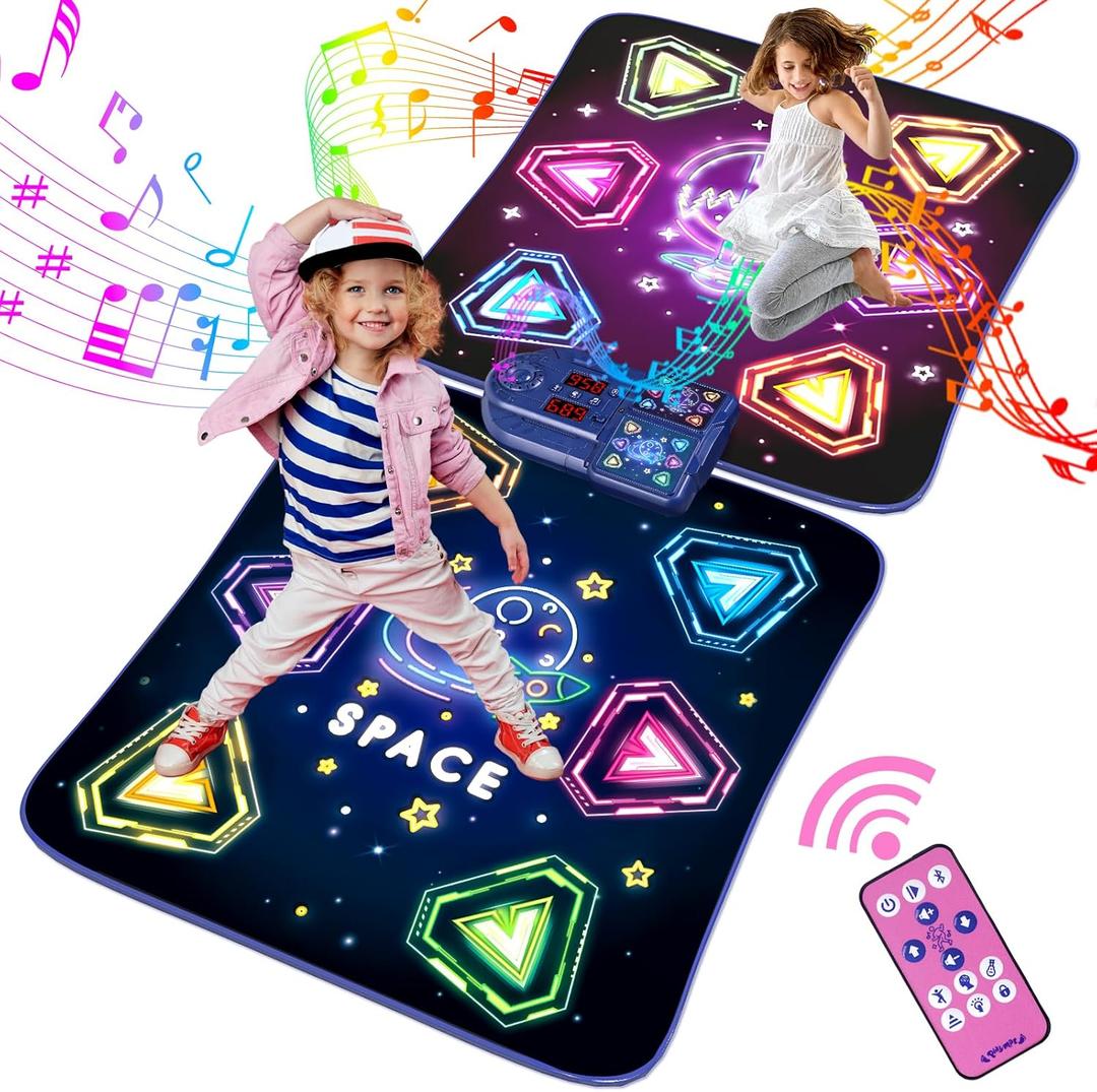 Dance Mat Toys for 3-12 Year Old Girls Boy, 2 Players Dance Mat with Light-up 12 Buttons & 5 Games Mode, Kids Dance Game Toy for Girl, Xmas Birthday Gifts for 3 4 5 6 7 8 9 10+ Year Old Girls Boys (Colorful)