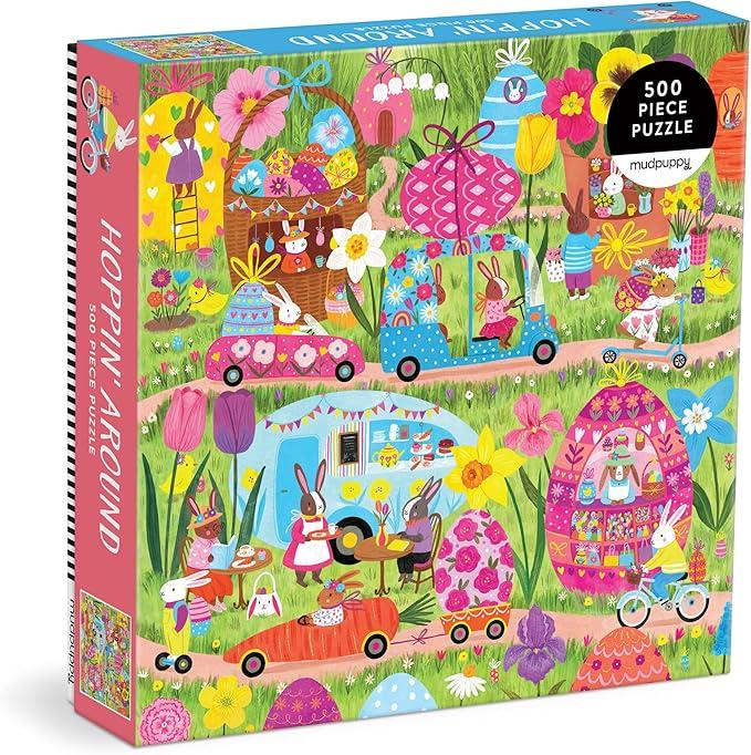 Mudpuppy Hoppin Around â€“ 500 Piece Family Jigsaw Puzzle with Colorful and Fun Illustrations of Adorable Bunnies for Children Ages 8 and Up
