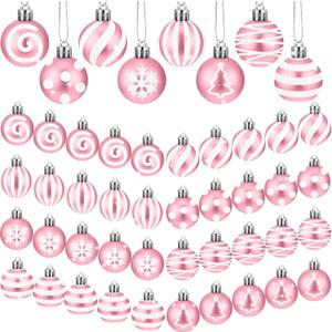 BBTO 40 Pcs Christmas Pink and White Balls 1.18 Inch Stripe Dot Hanging Xmas Balls Plastic Pink Christmas Ornaments Glittering Christmas Ball Decorations for Home Trees Holiday Party Accessories
