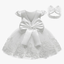 6M Toddler Baby Girls Dresses Pageant Wedding Flower Girls Dress Formal Gowns Embroidered Lace Dress + Headwear