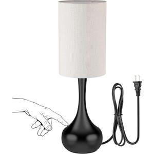 Mid Century Modern Droplet Table Lamp,Touch Control & 3-Way Dimmable,No Assembly Required Cylinder Shade,Black Vintage Farmhouse Bedside Lamp for Bedroom,Nightstand,Living Room,Office