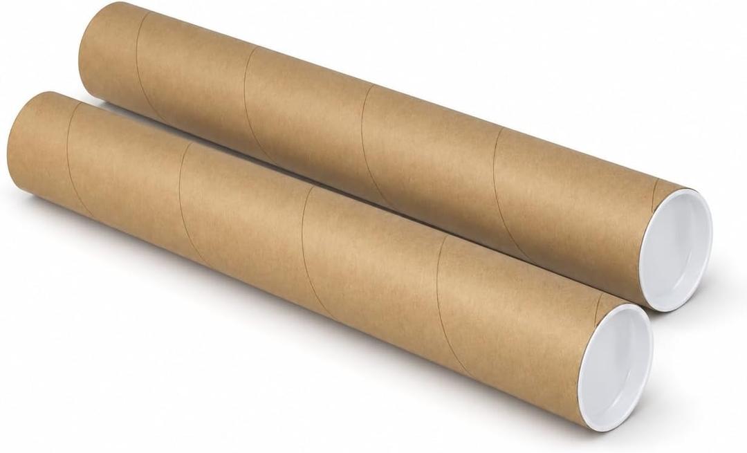 2-Pack 3 x 24 in Kraft Mailing Tubes with End Caps for Posters & Documents